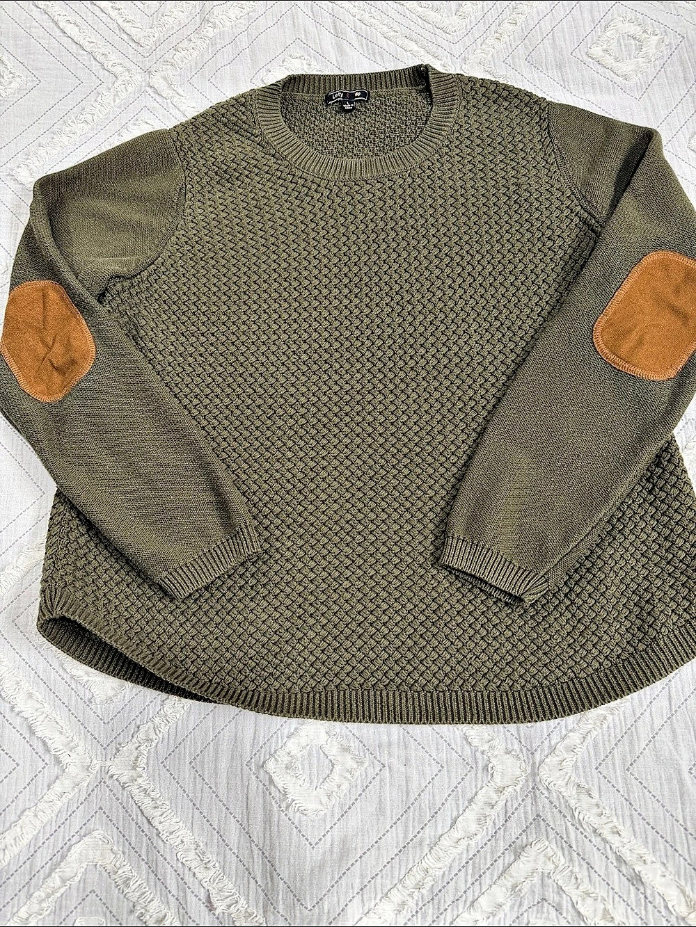 Lety Me Crew Neck Elbow Patch Sweater in Green Size Large